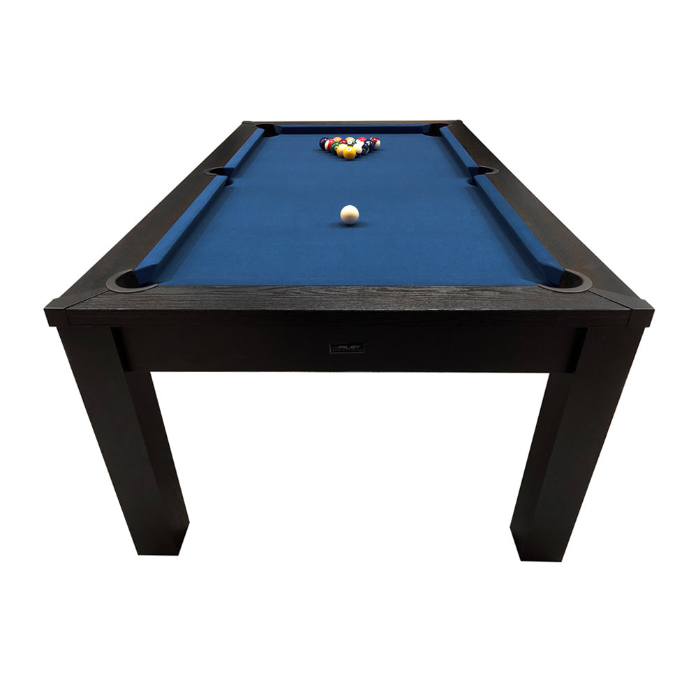 Riley 7ft Semi Pro American Pool Table - Black Ash with Blue Cloth - Metal Frame - Free Table Tennis/Dining Top