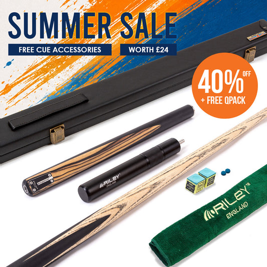 Riley Elegance - 3 Piece Snooker Cue - 3/4 Cut Cue - Layered Ebonised Black Wood Butt - 9.5mm Laminated Tip - 145cm - Black/ Natural White Ebony Front Splice
