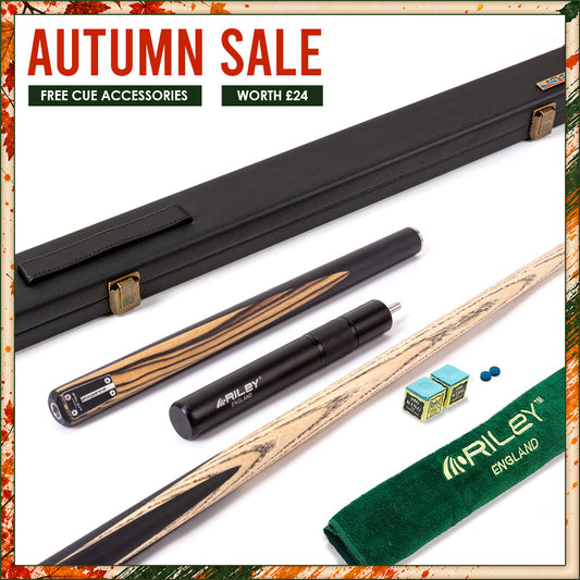 Riley Elegance - 3 Piece Snooker Cue - 3/4 Cut Cue - Layered Ebonised Black Wood Butt - 9.5mm Laminated Tip - 145cm - Black/ Natural White Ebony Front Splice