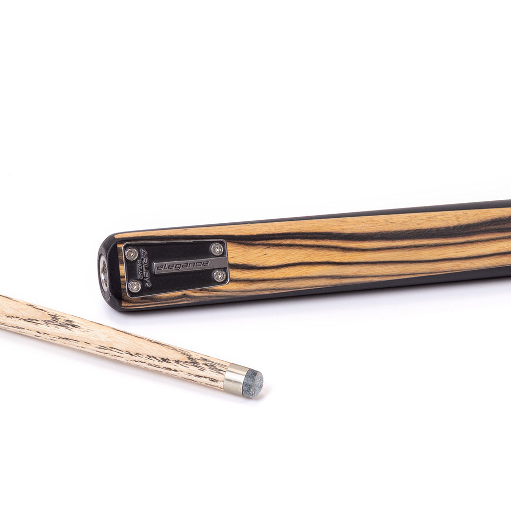 Riley Elegance - 3 Piece Snooker Cue and Hard Case 3/4 Cut- Ebony Butt- 9.5mm Laminated Tip - 145cm - Black/ Natural White Ebony Front Splice