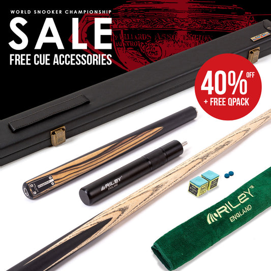Riley Elegance - 3 Piece Snooker Cue - 3/4 Cut Cue - Layered Ebonised Black Wood Butt - 9.5mm Laminated Tip - 145cm - Black/ Natural White Ebony Front Splice