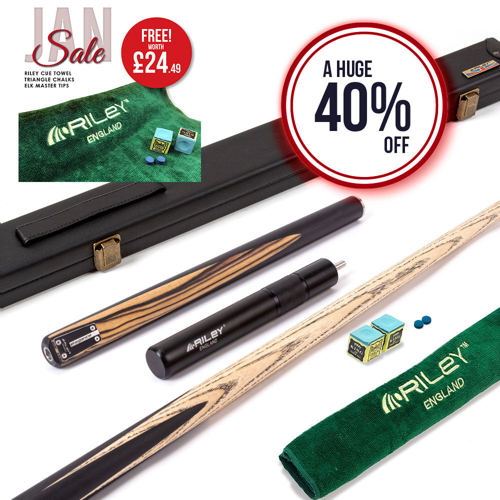 Riley Elegance - 3 Piece Snooker Cue - 3/4 Cut Cue - Layered Ebonised Black Wood Butt - 9.5mm Laminated Tip - 145cm - Black/ Natural White Ebony Front Splice