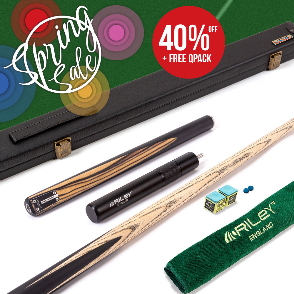 Riley Elegance - 3 Piece Snooker Cue - 3/4 Cut Cue - Layered Ebonised Black Wood Butt - 9.5mm Laminated Tip - 145cm - Black/ Natural White Ebony Front Splice