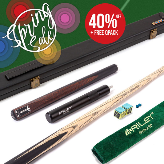 Riley Elegance - 3 Piece Snooker Cue - 3/4 Cut Cue - Layered Ebonised Black Wood Butt - 9.5mm Laminated Tip - 145cm - Black/ Natural Snake Wood Front Splice