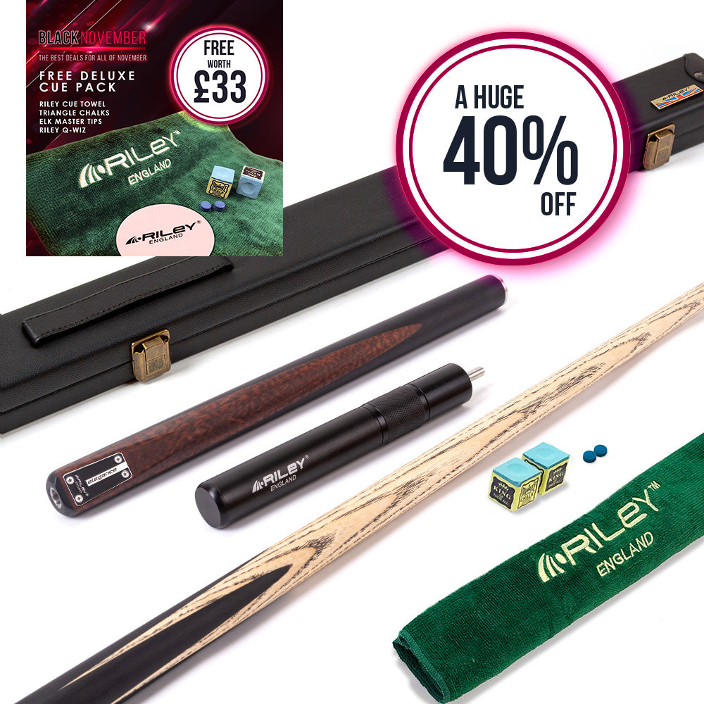 Riley Elegance - 3 Piece Snooker Cue - 3/4 Cut Cue - Layered Ebonised Black Wood Butt - 9.5mm Laminated Tip - 145cm - Black/ Natural Snake Wood Front Splice