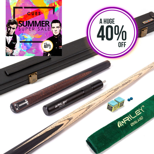 Riley Elegance - 3 Piece Snooker Cue and Hard Case 3/4 Cut- Ebony Butt- 9.5mm Laminated Tip - 145cm - Black/ Natural Snake Wood Front Splice