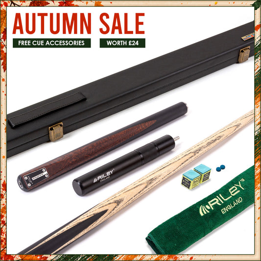 Riley Elegance - 3 Piece Snooker Cue - 3/4 Cut Cue - Layered Ebonised Black Wood Butt - 9.5mm Laminated Tip - 145cm - Black/ Natural Snake Wood Front Splice