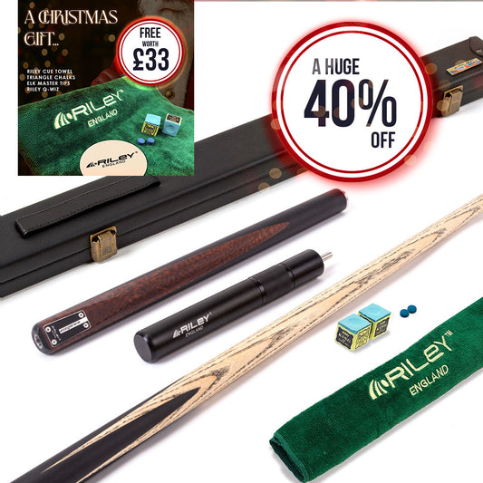 Riley Elegance - 3 Piece Snooker Cue - 3/4 Cut Cue - Layered Ebonised Black Wood Butt - 9.5mm Laminated Tip - 145cm - Black/ Natural Snake Wood Front Splice