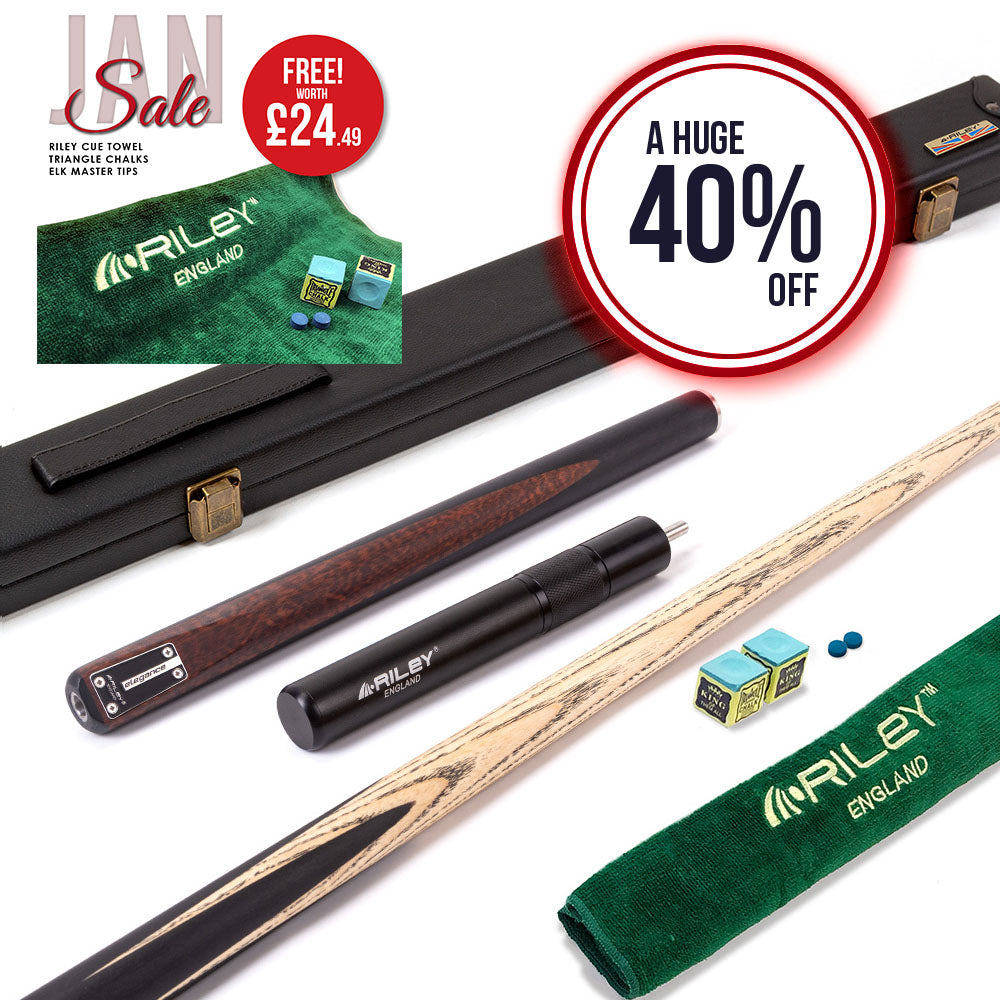 Riley Elegance - 3 Piece Snooker Cue - 3/4 Cut Cue - Layered Ebonised Black Wood Butt - 9.5mm Laminated Tip - 145cm - Black/ Natural Snake Wood Front Splice