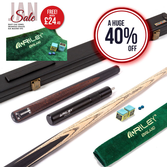 Riley Elegance - 3 Piece Snooker Cue - 3/4 Cut Cue - Layered Ebonised Black Wood Butt - 9.5mm Laminated Tip - 145cm - Black/ Natural Snake Wood Front Splice