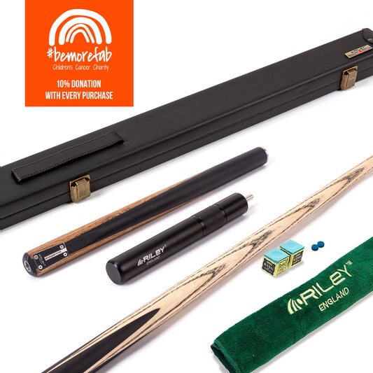 Riley Elegance - 3 Piece Snooker Cue - 3/4 Cut Cue - Layered Ebonised Black Wood Butt - 9.5mm Laminated Tip - 145cm - BeMoreFab Donation