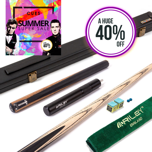Riley Elegance - 3 Piece Snooker Cue and Hard Case 3/4 Cut- Ebony Butt- 9.5mm Laminated Tip - 145cm - Black/ Natural Golden Sandal Wood Side Splicing