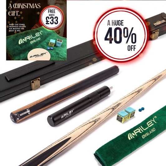 Riley Elegance - 3 Piece Snooker Cue - 3/4 Cut Cue - Layered Ebonised Black Wood Butt - 9.5mm Laminated Tip - 145cm - Black/ Natural Golden Sandal Wood Side Splicing
