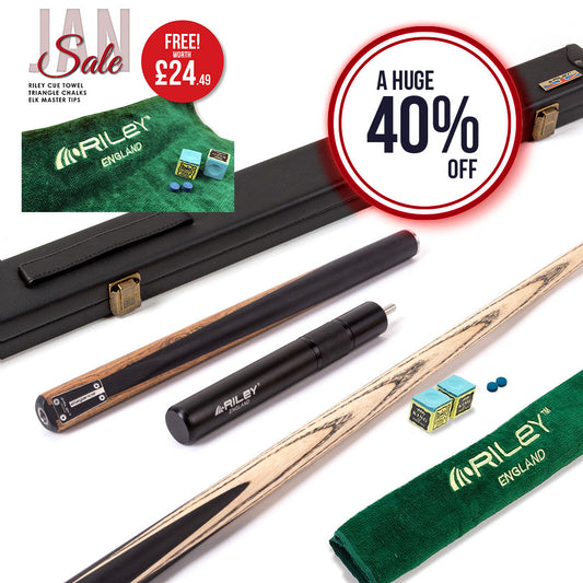 Riley Elegance - 3 Piece Snooker Cue - 3/4 Cut Cue - Layered Ebonised Black Wood Butt - 9.5mm Laminated Tip - 145cm - Black/ Natural Golden Sandal Wood Side Splicing