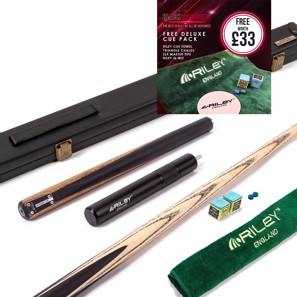 Riley Elegance - 3 Piece Snooker Cue - 3/4 Cut Cue - Layered Ebonised Black Wood Butt - 9.5mm Laminated Tip - 145cm - Black/ Natural Golden Sandal Wood Side Splicing