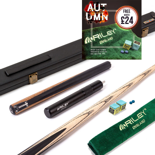 Riley Elegance - 3 Piece Snooker Cue - 3/4 Cut Cue - Layered Ebonised Black Wood Butt - 9.5mm Laminated Tip - 145cm - Black/ Natural Golden Sandal Wood Side Splicing