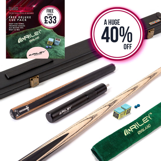 Riley Elegance - 3 Piece Snooker Cue - 3/4 Cut Cue - Layered Ebonised Black Wood Butt - 9.5mm Laminated Tip - 145cm - Black/ Natural Golden Sandal Wood Side Splicing