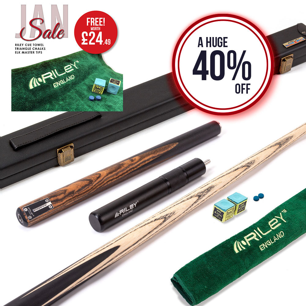 Riley Elegance - 3 Piece Snooker Cue - 3/4 Cut Cue - Layered Ebonised Black Wood Butt - 9.5mm Laminated Tip - 145cm - Black/ Natural Golden Sandal 360˚ Splicing