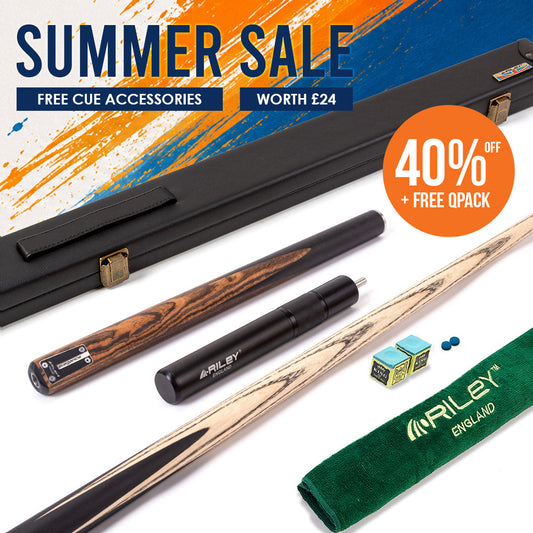 Riley Elegance - 3 Piece Snooker Cue - 3/4 Cut Cue - Layered Ebonised Black Wood Butt - 9.5mm Laminated Tip - 145cm - Black/ Natural Golden Sandal 360˚ Splicing