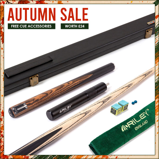 Riley Elegance - 3 Piece Snooker Cue - 3/4 Cut Cue - Layered Ebonised Black Wood Butt - 9.5mm Laminated Tip - 145cm - Black/ Natural Golden Sandal 360˚ Splicing