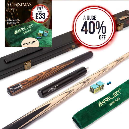 Riley Elegance - 3 Piece Snooker Cue - 3/4 Cut Cue - Layered Ebonised Black Wood Butt - 9.5mm Laminated Tip - 145cm - Black/ Natural Golden Sandal 360˚ Splicing
