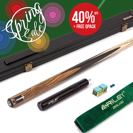 Riley Elegance - 1 Piece Snooker Cue and Hard Case - 1 Piece Cue - Ebony Butt- 9.5mm Laminated Tip - 145cm - Black/ Natural Golden Sandal 360˚ Splicing
