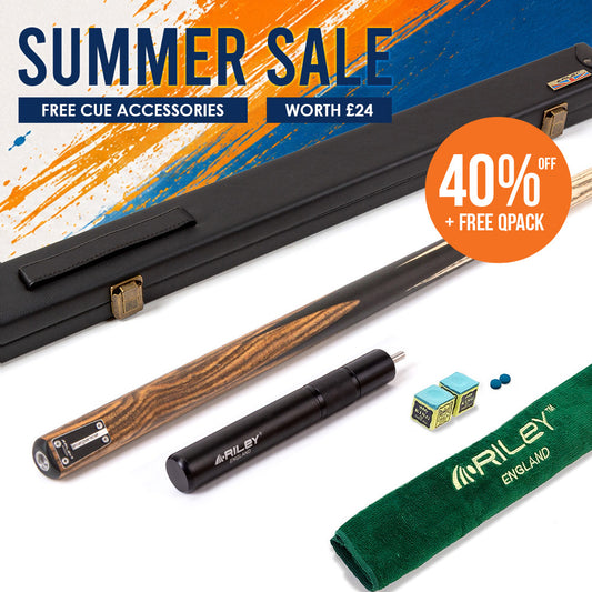Riley Elegance - 1 Piece Snooker Cue and Hard Case - 1 Piece Cue - Ebony Butt- 9.5mm Laminated Tip - 145cm - Black/ Natural Golden Sandal 360˚ Splicing