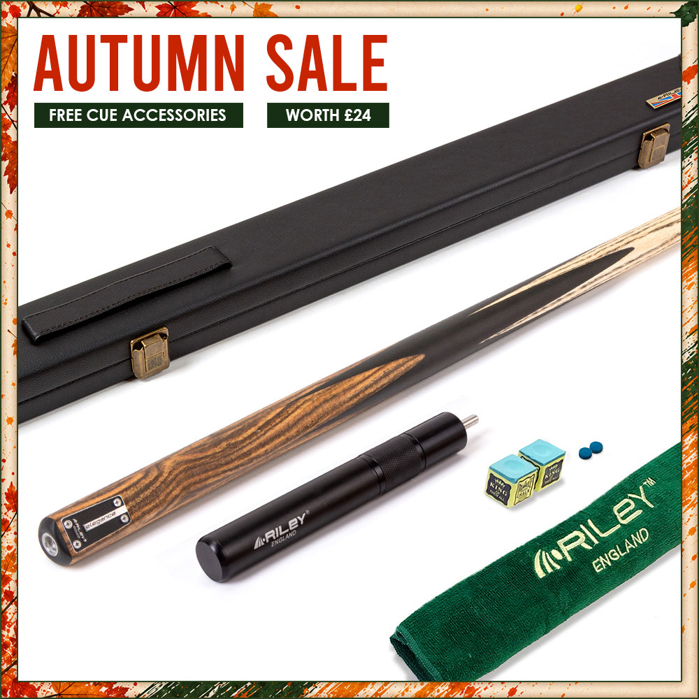 Riley Elegance - 1 Piece Snooker Cue and Hard Case - 1 Piece Cue - Ebony Butt- 9.5mm Laminated Tip - 145cm - Black/ Natural Golden Sandal 360˚ Splicing