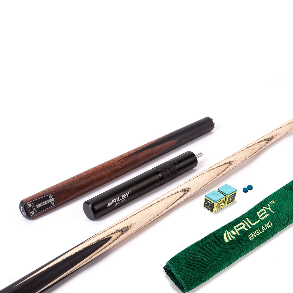 Riley Elegance - 3 Piece Snooker Cue - 3/4 Cut Cue - Layered Ebonised Black Wood Butt - 9.5mm Laminated Tip - 145cm - Black/ Natural Snake Wood 360˚ Splicing