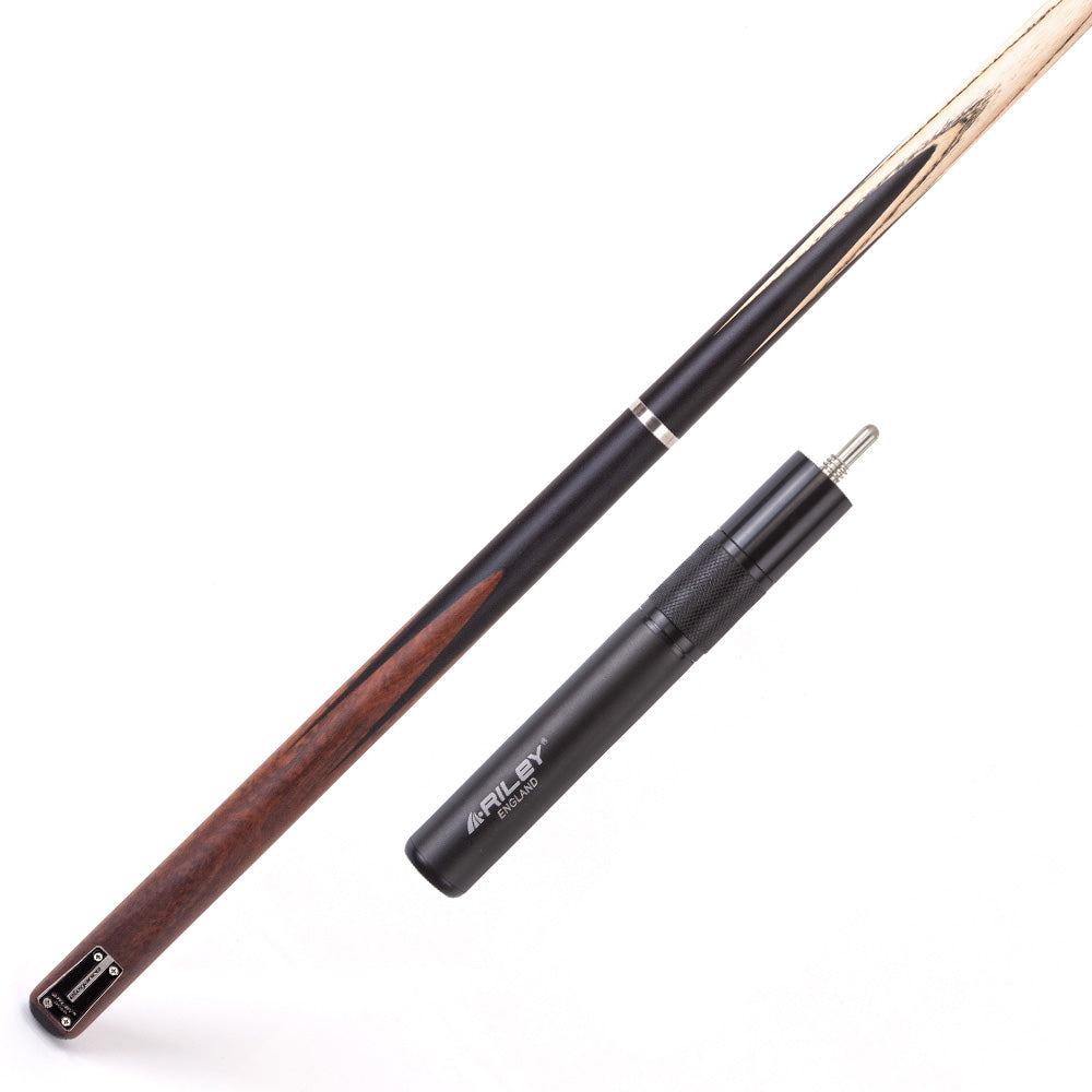 Riley Elegance - 3 Piece Snooker Cue - 3/4 Cut Cue - Layered Ebonised Black Wood Butt - 9.5mm Laminated Tip - 145cm - Black/ Natural Snake Wood 360˚ Splicing
