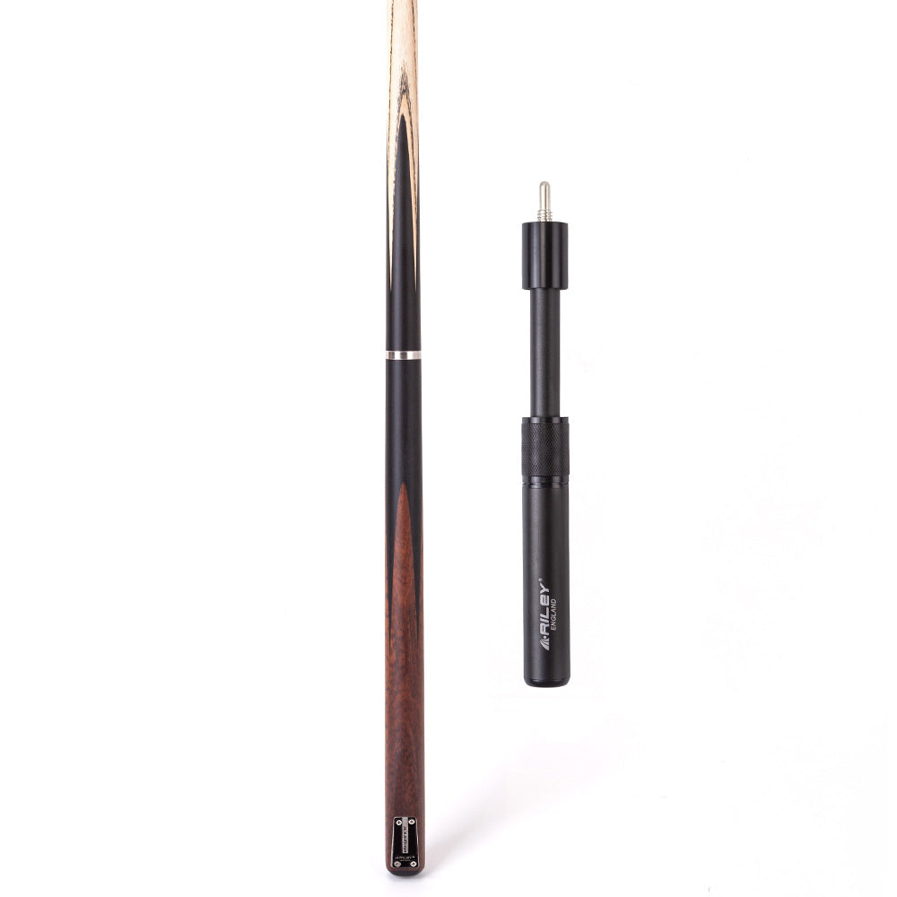 Riley Elegance - 3 Piece Snooker Cue - 3/4 Cut Cue - Layered Ebonised Black Wood Butt - 9.5mm Laminated Tip - 145cm - Black/ Natural Snake Wood 360˚ Splicing