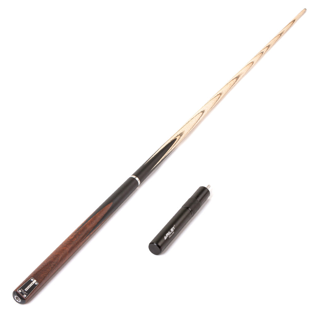 Riley Elegance - 3 Piece Snooker Cue - 3/4 Cut Cue - Layered Ebonised Black Wood Butt - 9.5mm Laminated Tip - 145cm - Black/ Natural Snake Wood 360˚ Splicing