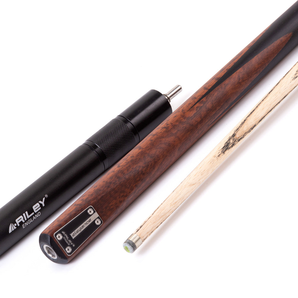 Riley Elegance - 3 Piece Snooker Cue - 3/4 Cut Cue - Layered Ebonised Black Wood Butt - 9.5mm Laminated Tip - 145cm - Black/ Natural Snake Wood 360˚ Splicing