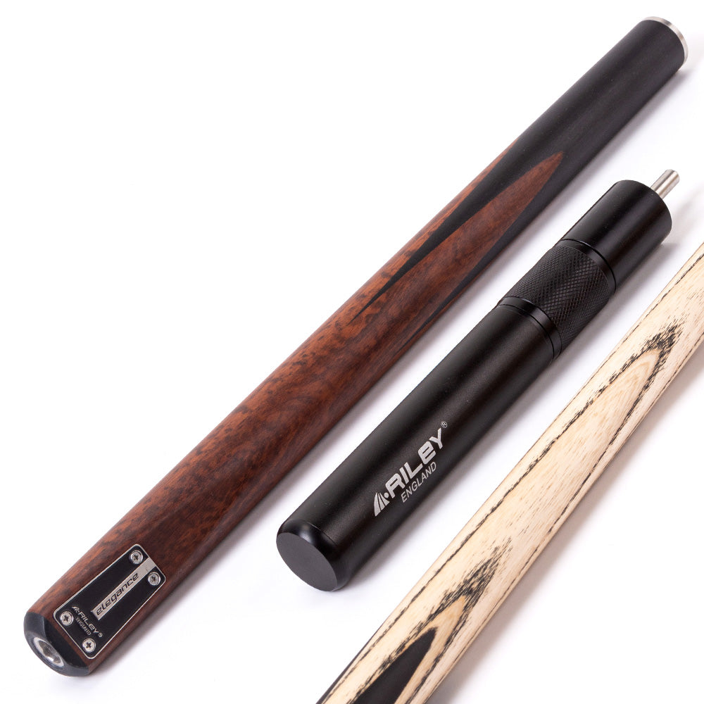 Riley Elegance - 3 Piece Snooker Cue - 3/4 Cut Cue - Layered Ebonised Black Wood Butt - 9.5mm Laminated Tip - 145cm - Black/ Natural Snake Wood 360˚ Splicing