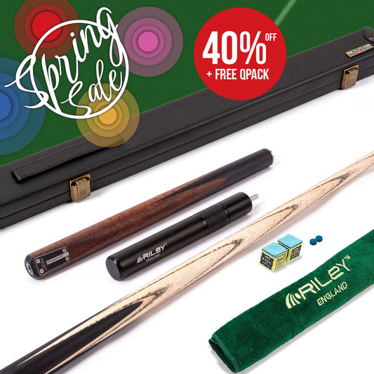 Riley Elegance - 3 Piece Snooker Cue - 3/4 Cut Cue - Layered Ebonised Black Wood Butt - 9.5mm Laminated Tip - 145cm - Black/ Natural Snake Wood 360˚ Splicing
