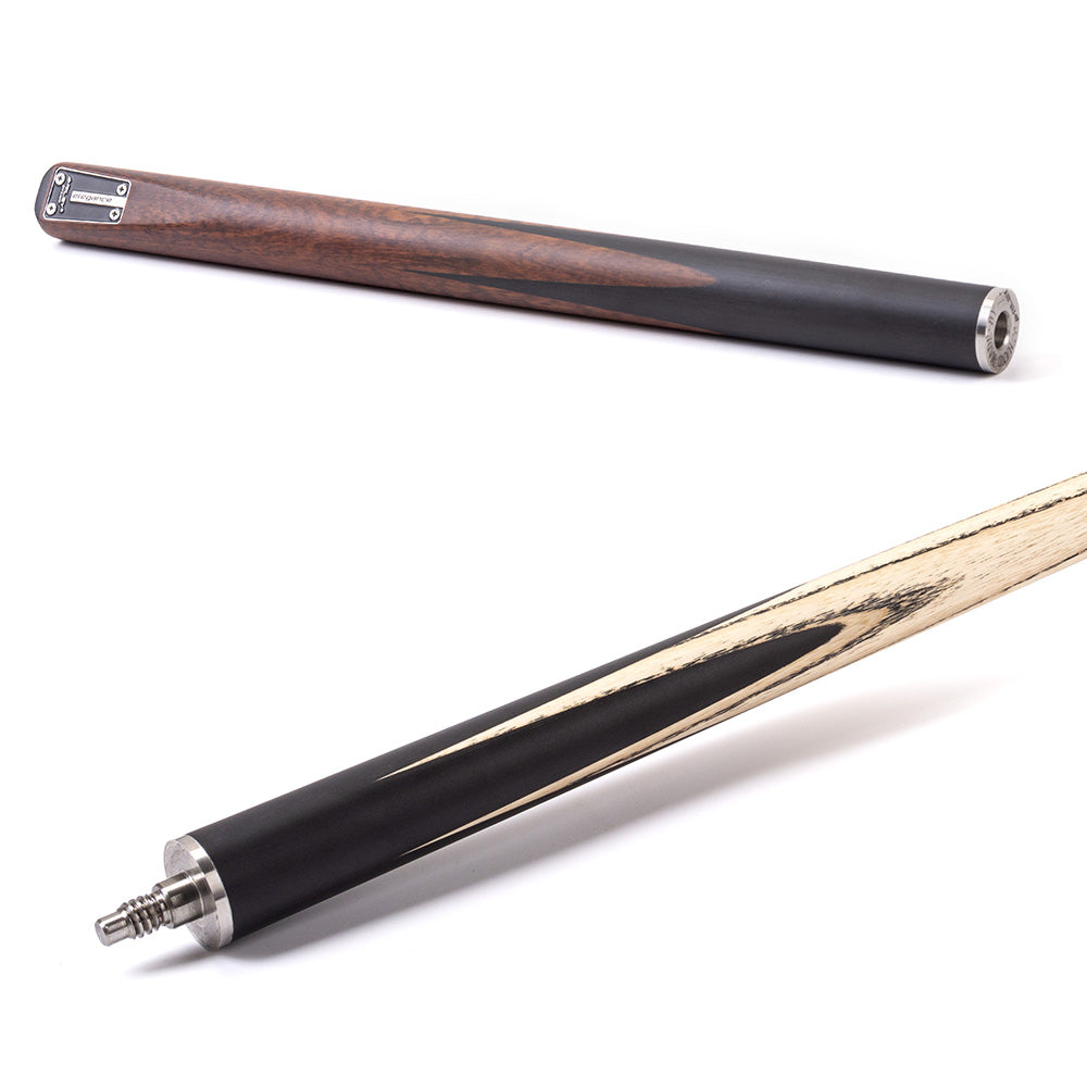 Riley Elegance - 3 Piece Snooker Cue - 3/4 Cut Cue - Layered Ebonised Black Wood Butt - 9.5mm Laminated Tip - 145cm - Black/ Natural Snake Wood 360˚ Splicing