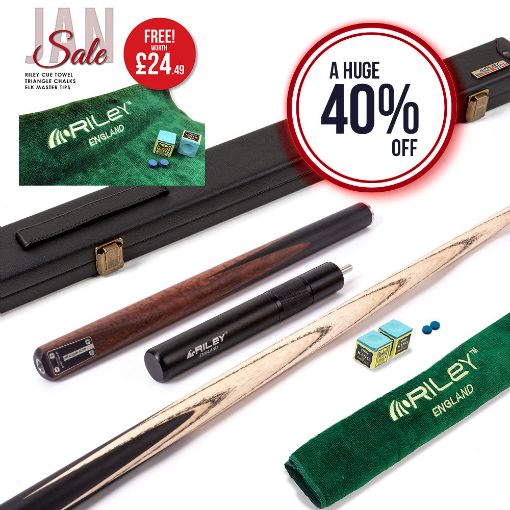 Riley Elegance - 3 Piece Snooker Cue - 3/4 Cut Cue - Layered Ebonised Black Wood Butt - 9.5mm Laminated Tip - 145cm - Black/ Natural Snake Wood 360˚ Splicing
