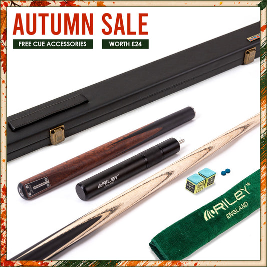 Riley Elegance - 3 Piece Snooker Cue - 3/4 Cut Cue - Layered Ebonised Black Wood Butt - 9.5mm Laminated Tip - 145cm - Black/ Natural Snake Wood 360˚ Splicing