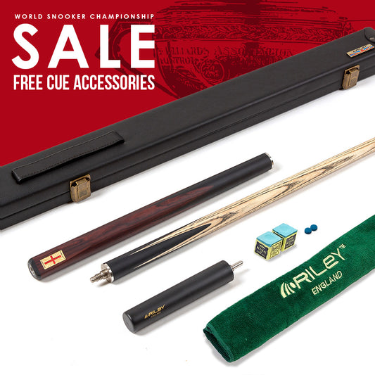 Riley England 3 Piece Snooker Cue - 3/4 Cut Cue - Layered Ebonised Black Wood Butt - 9.5mm Tip - 145cm - Black/ Dark Brown