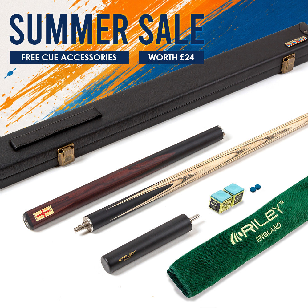 Riley England 3 Piece Snooker Cue - 3/4 Cut Cue - Layered Ebonised Black Wood Butt - 9.5mm Tip - 145cm - Black/ Dark Brown