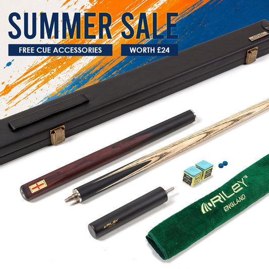 Riley England 3 Piece Snooker Cue - 3/4 Cut Cue - Layered Ebonised Black Wood Butt - 9.5mm Tip - 145cm - Black/ Dark Brown