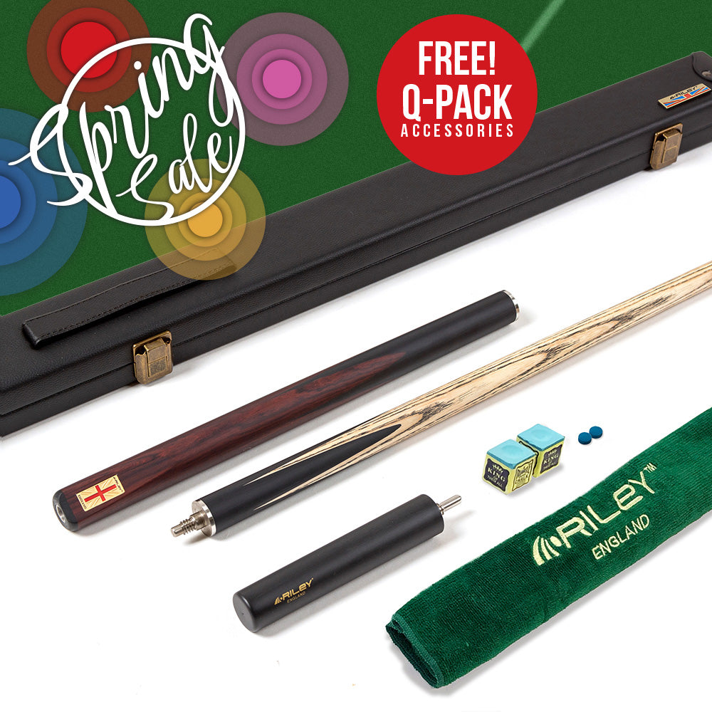 Riley England 3 Piece Snooker Cue - 3/4 Cut Cue - Layered Ebonised Black Wood Butt - 9.5mm Tip - 145cm - Black/ Dark Brown