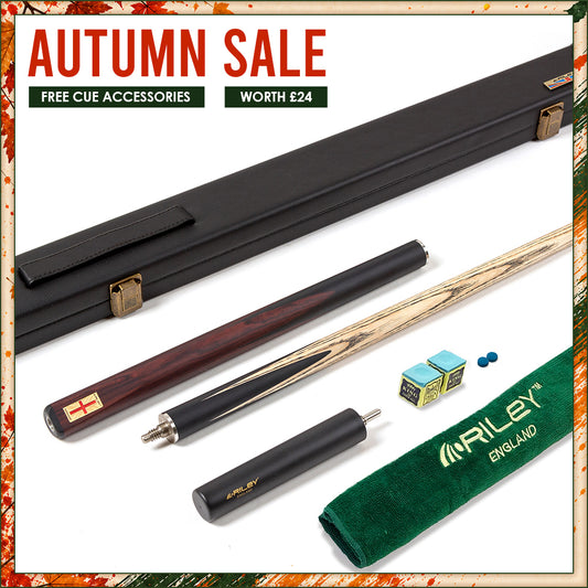 Riley England 3 Piece Snooker Cue - 3/4 Cut Cue - Layered Ebonised Black Wood Butt - 9.5mm Tip - 145cm - Black/ Dark Brown