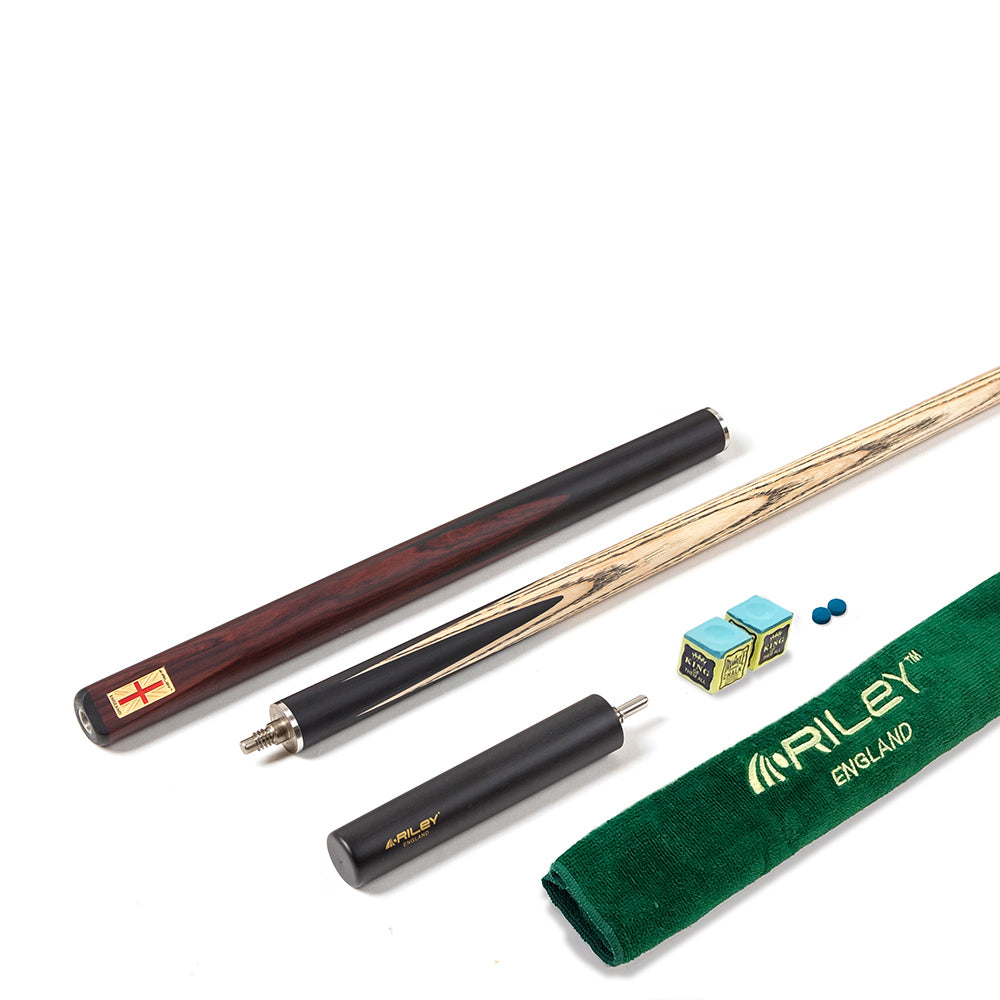 Riley England 3 Piece Snooker Cue and Hard Case 3/4 Cut- Layered Ebonised Black Wood Butt with 9.5mm Tip - 145cm - Black/ Dark Brown