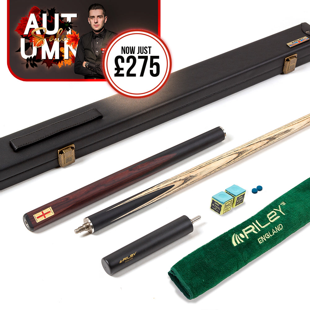 Riley England 3 Piece Snooker Cue - 3/4 Cut Cue - Layered Ebonised Black Wood Butt - 9.5mm Tip - 145cm - Black/ Dark Brown
