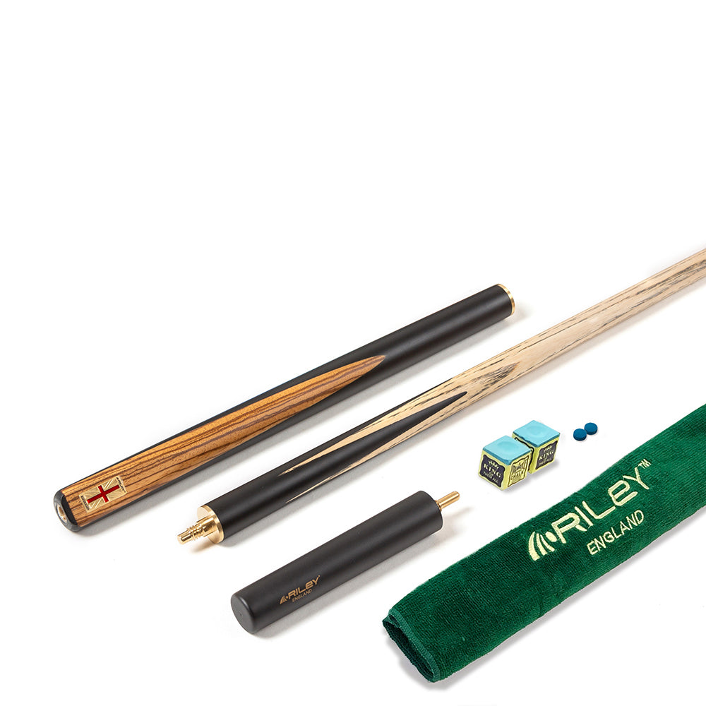Riley England 3 Piece Snooker Cue and Hard Case 3/4 Cut- Layered Ebonised Blackwood Butt with 9.5mm Tip - 145cm - Black/ Dark Wood