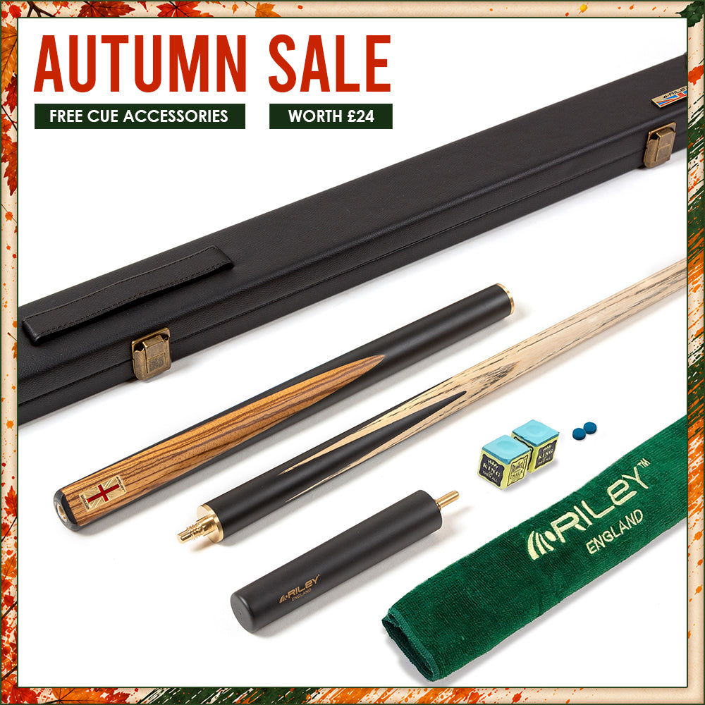 Riley England 3 Piece Snooker Cue - 3/4 Cut Cue - Layered Ebonised Blackwood Butt - 9.5mm Tip - 145cm - Black/ Dark Wood