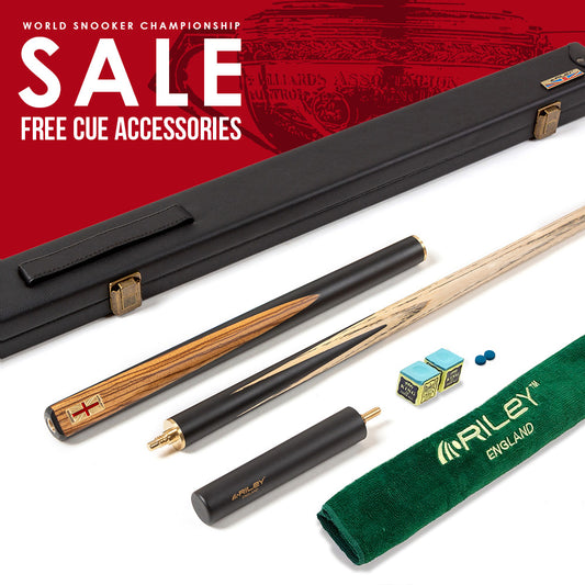 Riley England 3 Piece Snooker Cue - 3/4 Cut Cue - Layered Ebonised Blackwood Butt - 9.5mm Tip - 145cm - Black/ Dark Wood