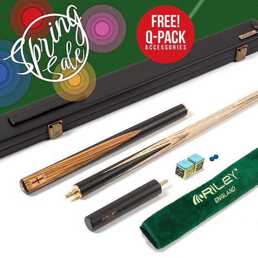 Riley England 3 Piece Snooker Cue - 3/4 Cut Cue - Layered Ebonised Blackwood Butt - 9.5mm Tip - 145cm - Black/ Dark Wood