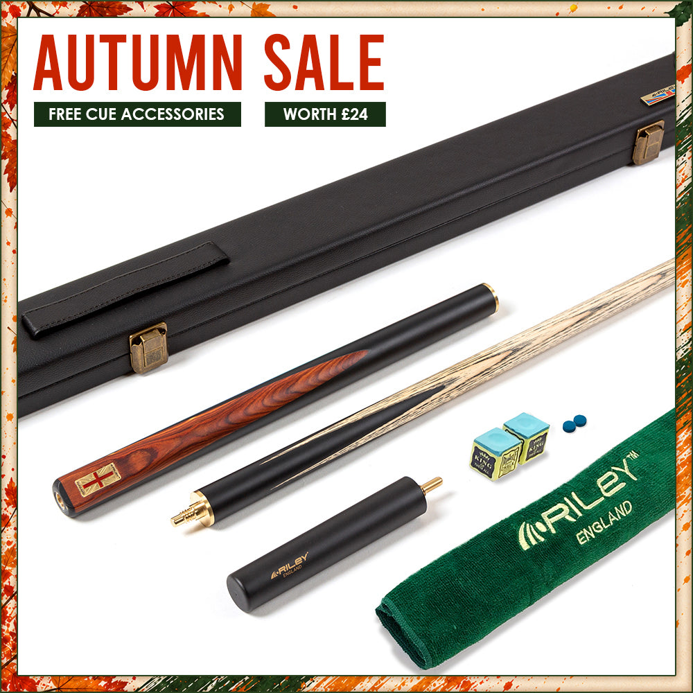 Riley England 3 Piece Snooker Cue - 3/4 Cut- Layered Ebonised Black Wood Butt - 9.5mm Tip - 145cm - Black/Brown Wood